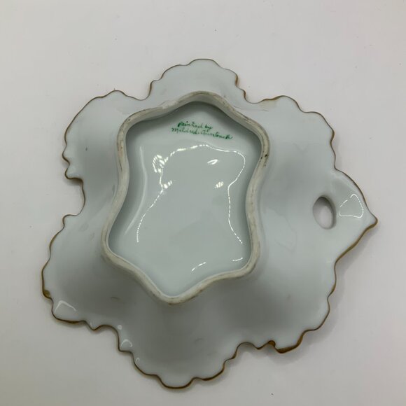 Rocaille Ceramic Floral Vintage Gold Trim Scalloped Edge Candy Trinket Dish - Picture 3 of 6